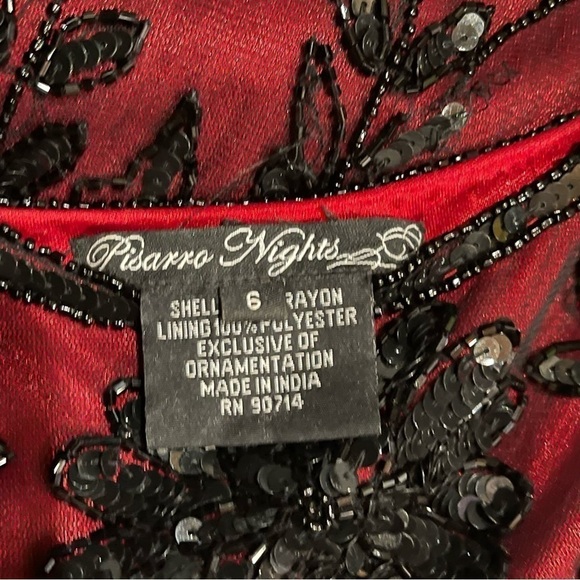 PISARRO NIGHTS Y2K EMBELLISHED BEAD CAP SLEEVE SCOOP NECK COCKTAIL PARTY DRESS - Picture 15 of 16